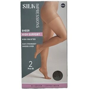 Silk Impressions Sheer High Support‎ Pantyhose 2 Pack XXXL Coffee Bean 40 Denier